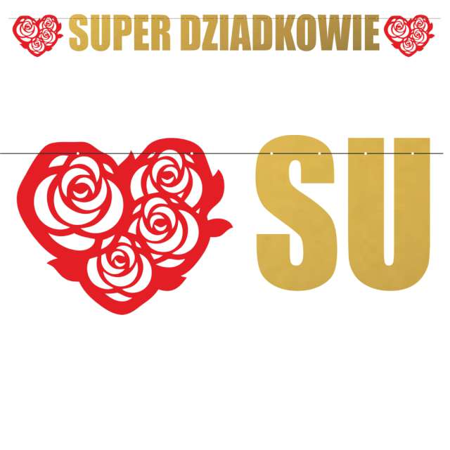 Baner "Super Dziadkowie", czerwono-złoty, 220 cm