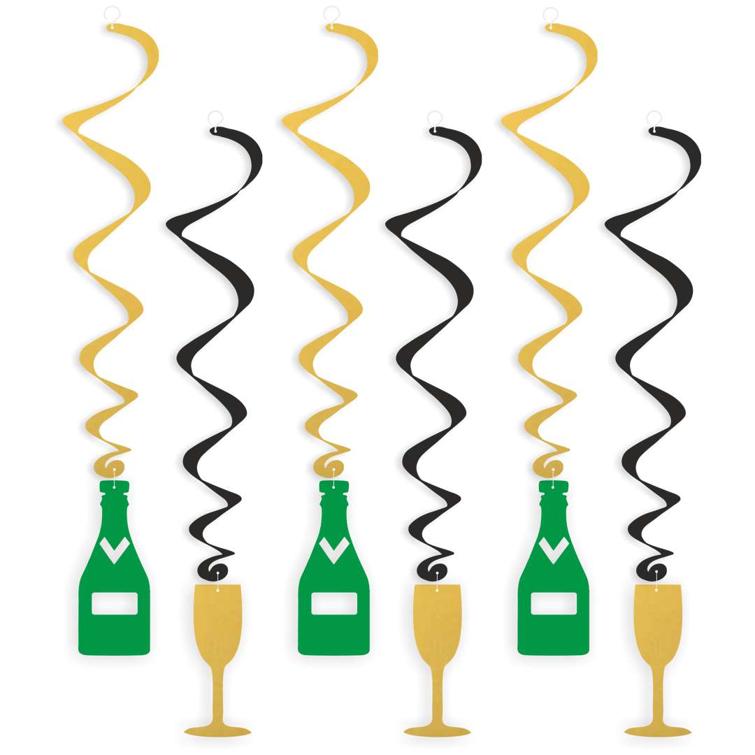 Świderki wiszące Nowy Rok z szampanem złoto-zielone 6 szt