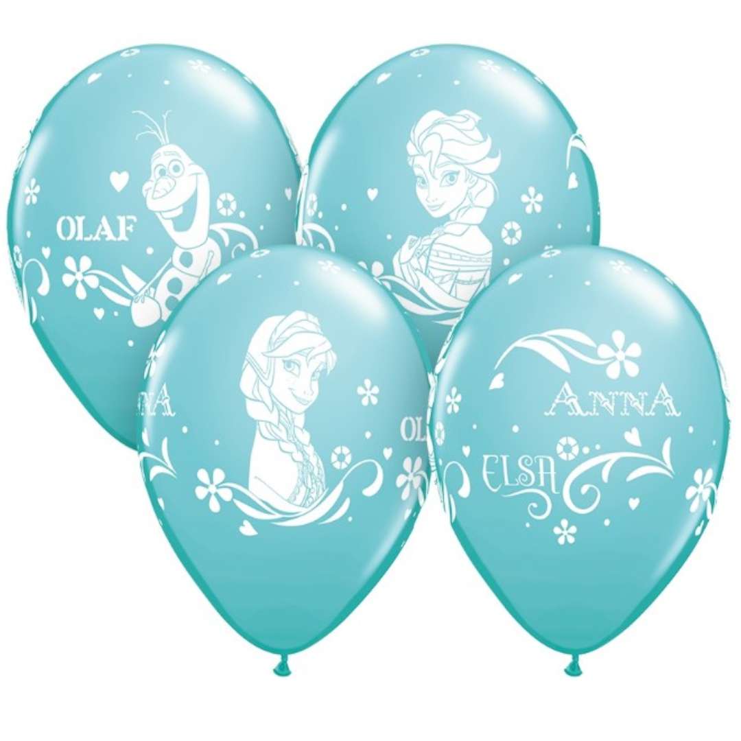 Balony 12", "Anna, Elsa, Olaf", QUALATEX, pastel błękit karaibski, 6 szt
