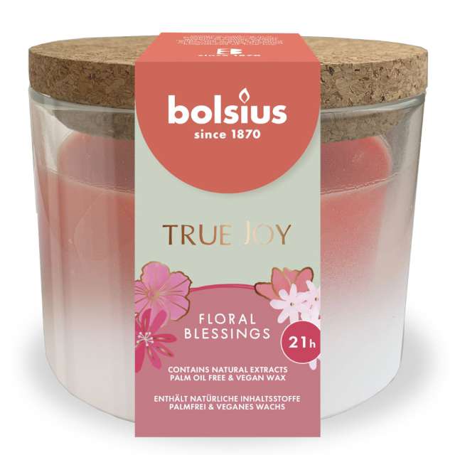 Świeca zapachowa w szkle Kwiatowe lato i słodkie owoce różowa Bolsius 83x66 mm