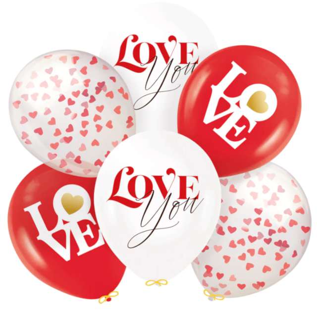 Balony lateksowe "Walentynki - Święto Miłości", czerwony, PartyPal, 12", 6 szt