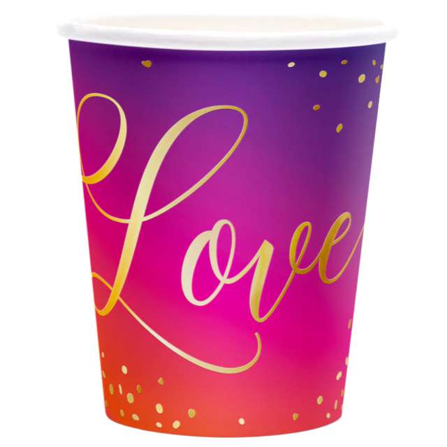 Kubeczki papierowe Walentynki - Love fioletowe PartyPal 220 ml 6 szt