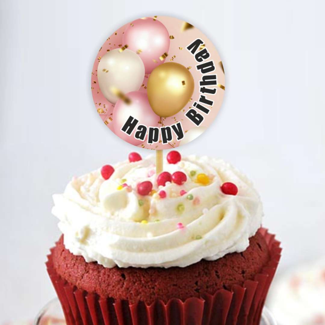 Pikery Happy Birthday - czarny różowe baloniki 6 szt
