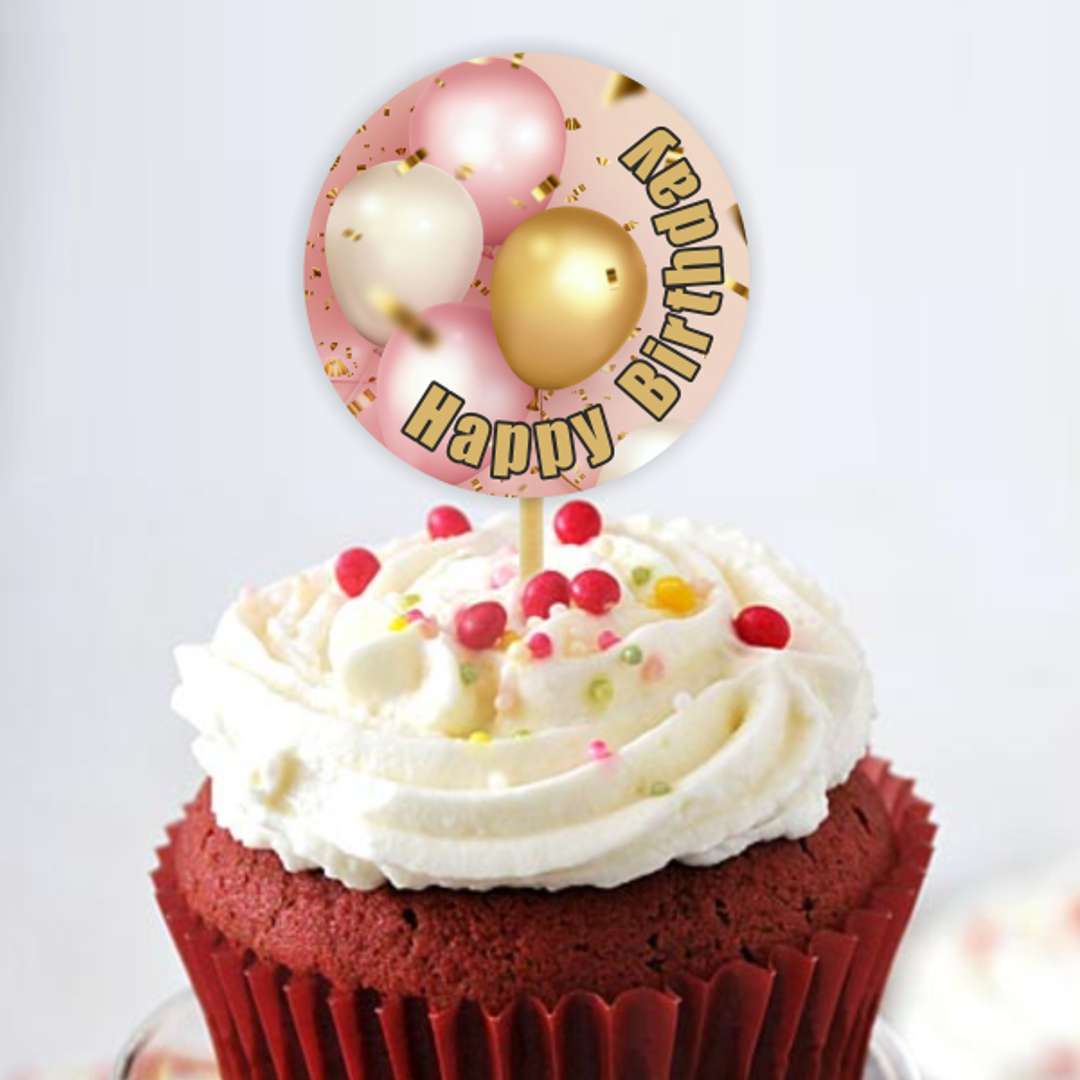 Pikery Happy Birthday - złoty różowe baloniki 6 szt