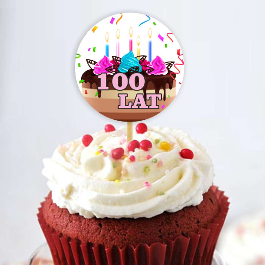 Pikery 100 lat - tort różowy napis 6 szt