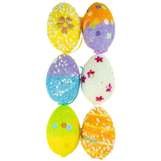 Jajka styropianowe Pisanki kolorowe z kuleczkami i kwiatkami Aliga 6cm 6 szt