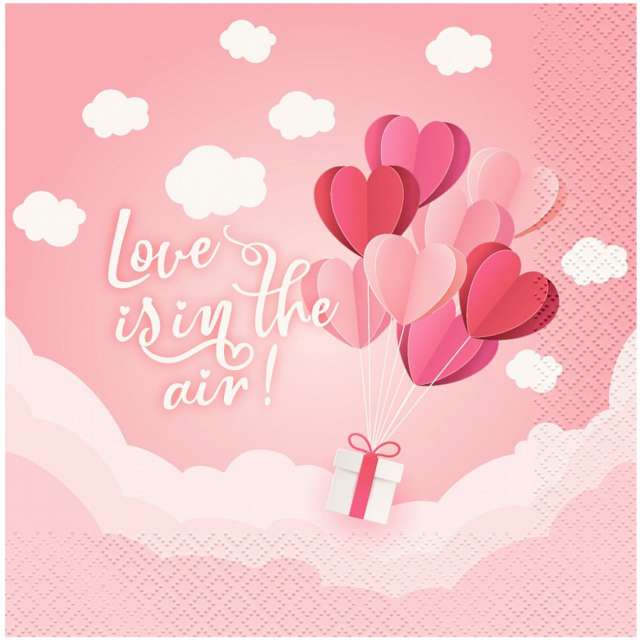 Serwetki "Miłosne serca - Love is in the air", różowe, GoDan, 33 cm, 20 szt