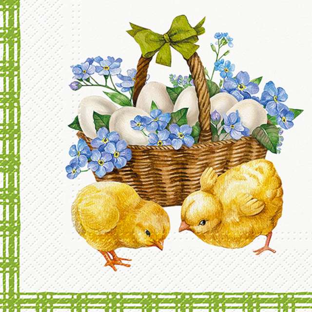 Serwetki Wielkanoc - Kurczaki z koszyczkiem Paw 33 cm 20 szt