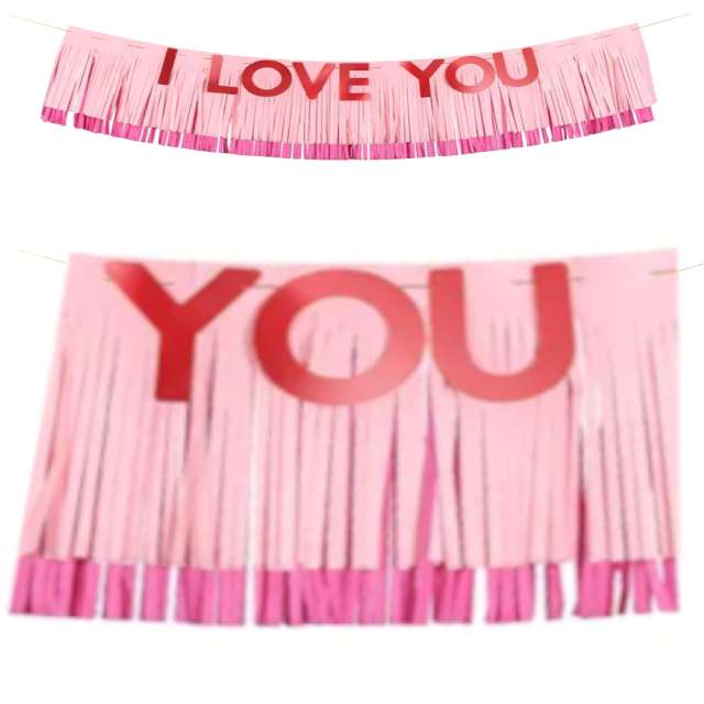 Girlanda papierowa "I Love You", różowa, PartyDeco, 150 cm