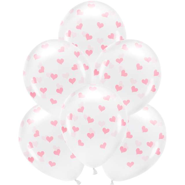 Balony "Serca Różowe", transparentne, PartyDeco, 13", 6 szt