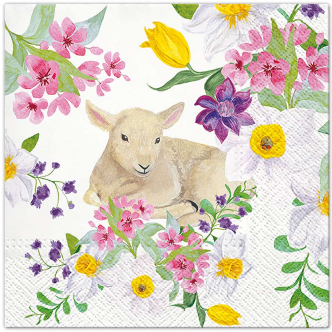 Serwetki Wielkanoc - Owieczka z kwiatami polnymi Paw 33 cm 20 szt