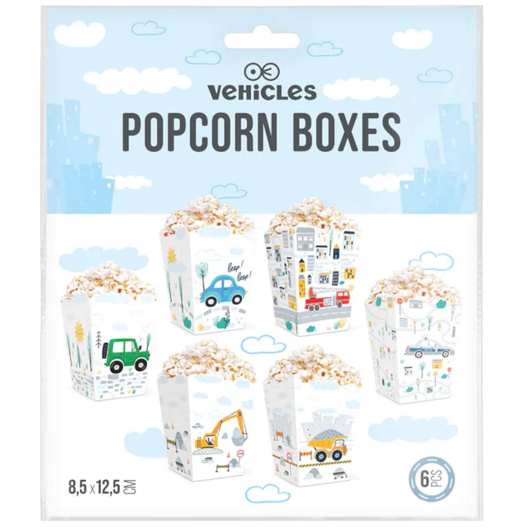 Pudełka na popcorn Pojazdy - Budowa mix PartyPal 6 szt