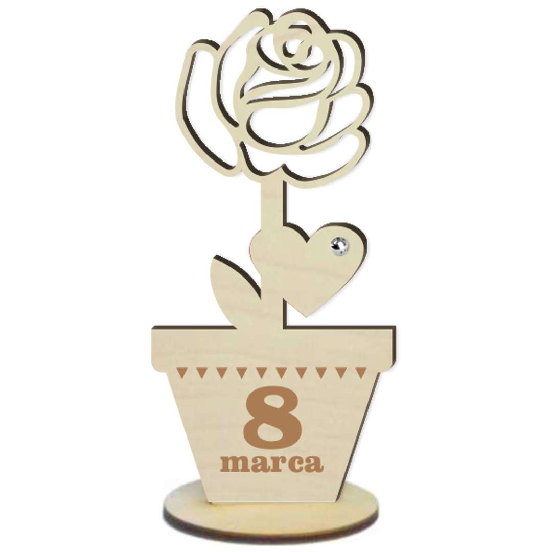 Dekoracja drewniana 3D Kwiatek z perełką 8 marca 14 cm