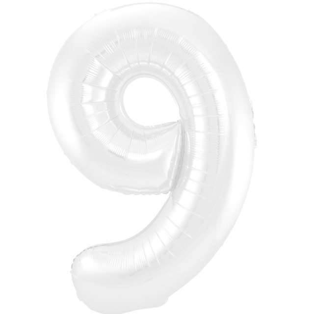 Balon foliowy Cyfra 9 - Metaliczny Mat biały Folat 34 DGT