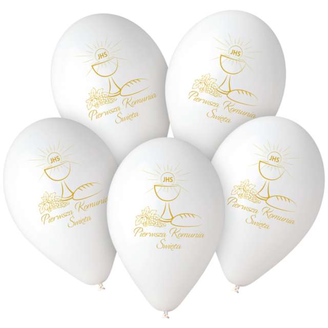 Balony Komunia Święta - kielich IHS biały Gemar 13 5 szt