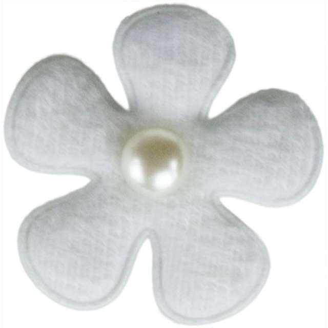 Ozdoba materiałowa Kwiaty z perełką biały 15 szt