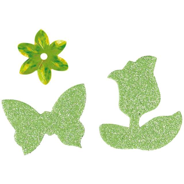 Zestaw dekoracyjny Naklejki + cekiny - motyle i kwiaty zielony Titanum