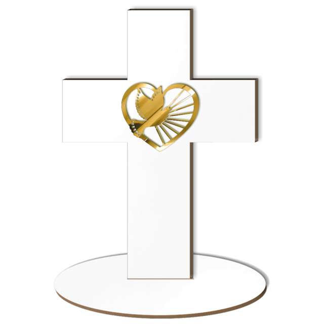 Dekoracja laminowana Krzyż z gołębicą - złoty lustrzany 15 x 21 cm