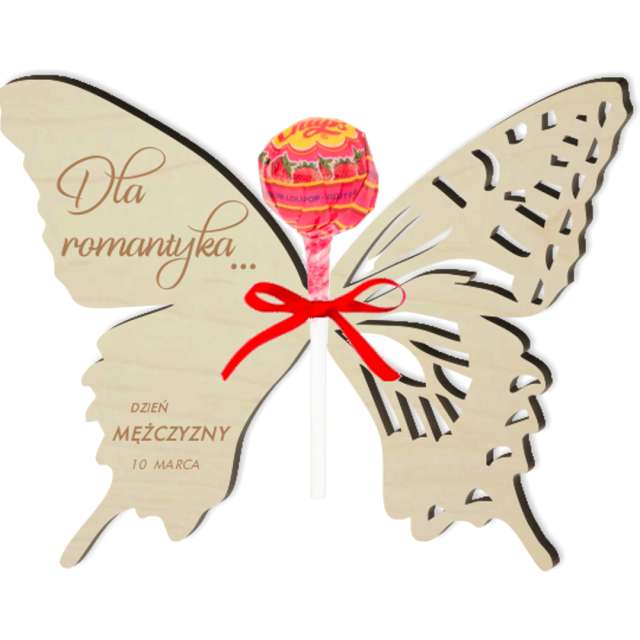 Dekoracja drewniana Motylek na lizak - Dzień Mężczyzny romantyka 14 cm