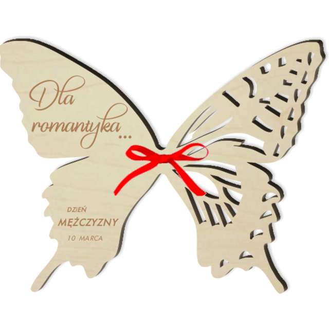 Dekoracja drewniana Motylek na lizak - Dzień Mężczyzny romantyka 14 cm
