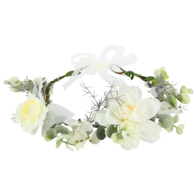 Opaska party Wianek z kwiatami i listkami biały PartyPal 45 cm