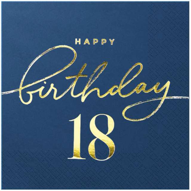 Serwetki 18 Urodziny - Happy Birthday 18 granatowe PartyPal 33 cm 10 szt