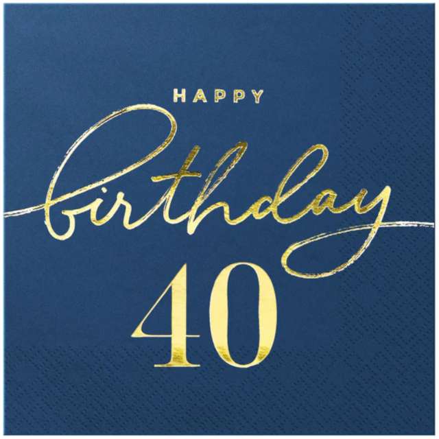 Serwetki 40 Urodziny - Happy Birthday 40 granatowe PartyPal 33 cm 10 szt