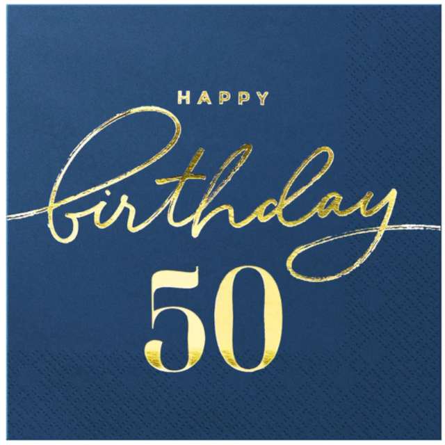 Serwetki 50 Urodziny - Happy Birthday 50 granatowe PartyPal 33 cm 10 szt