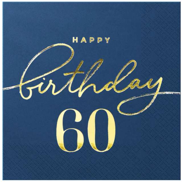 Serwetki 60 Urodziny - Happy Birthday 60 granatowe PartyPal 33 cm 10 szt