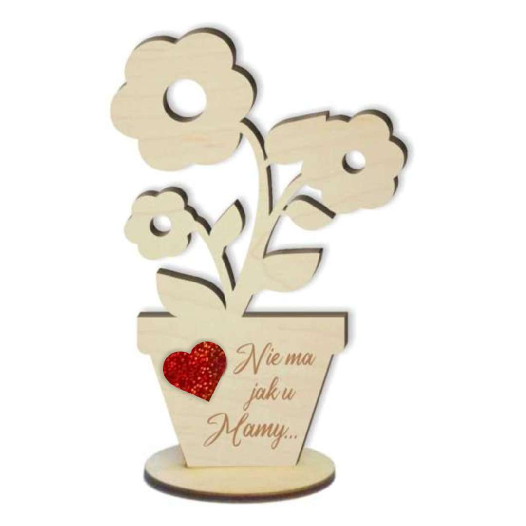 Dekoracja drewniana 3D Kwiatki z sercem holo na Dzień Matki 14 cm