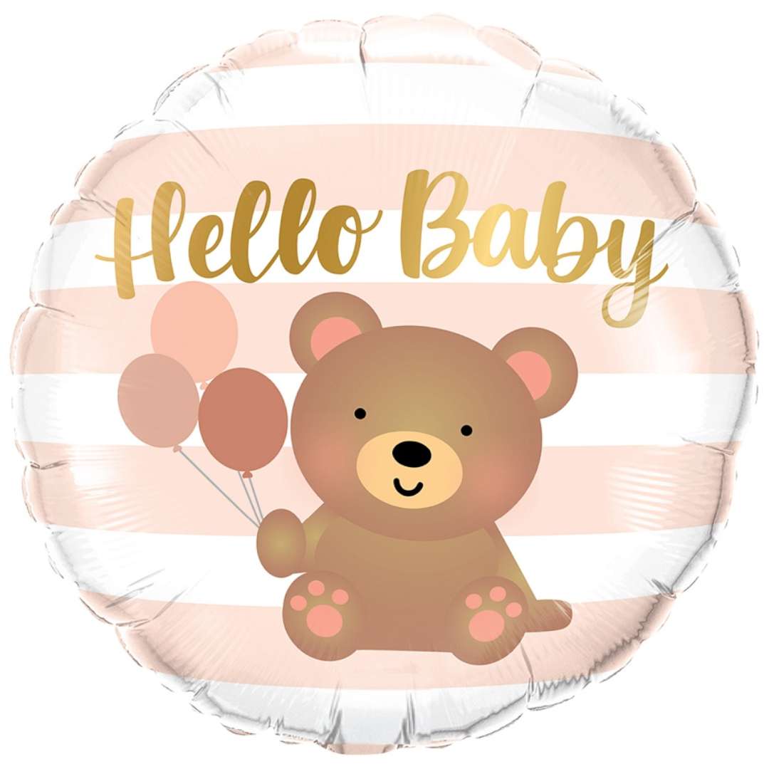 Balon foliowy Hello Baby - Miś z balonikami Qualatex 18 RND