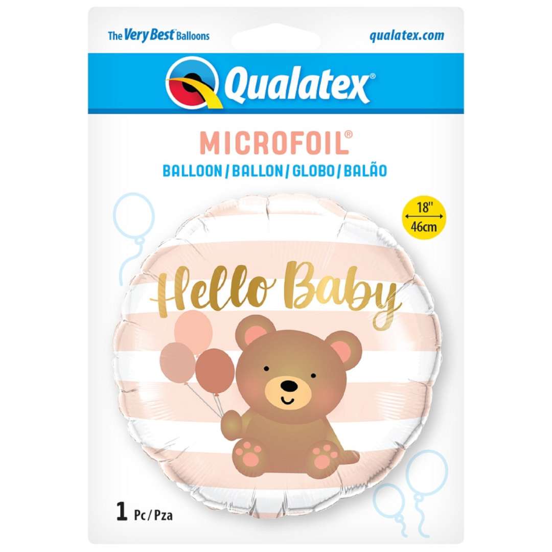 Balon foliowy Hello Baby - Miś z balonikami Qualatex 18 RND