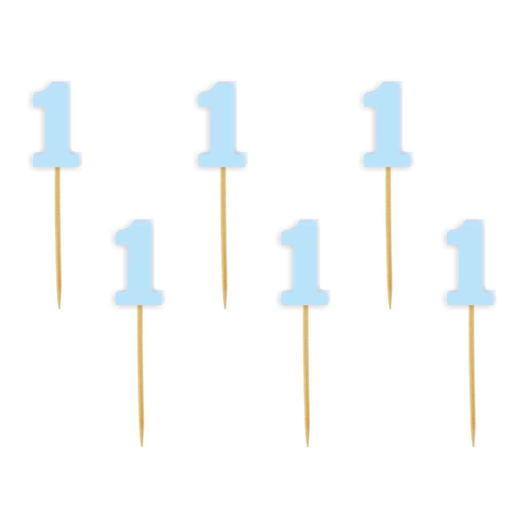 Pikery akrylowe Liczba 1 błękitny pastelowy 6 szt