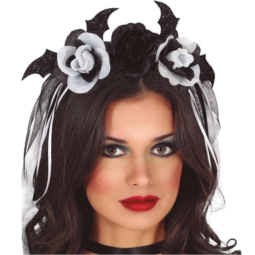 _xx_DIADEM WITH BLACK AND WHITE FLOWERS WITH VEIL