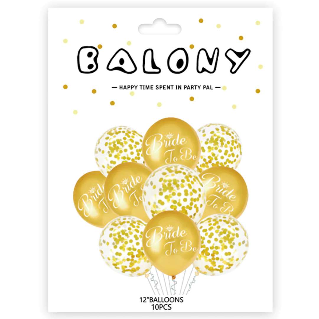 Balony Bride to Be - konfetti złoty PartyPal 12 10 szt