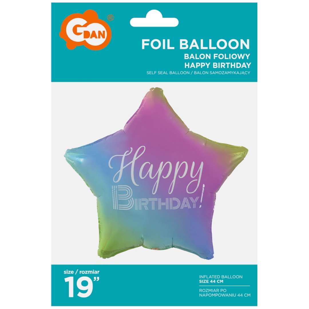 Balon foliowy Gwiazda - Happy Birthday Gradient złoty Godan 19 STR