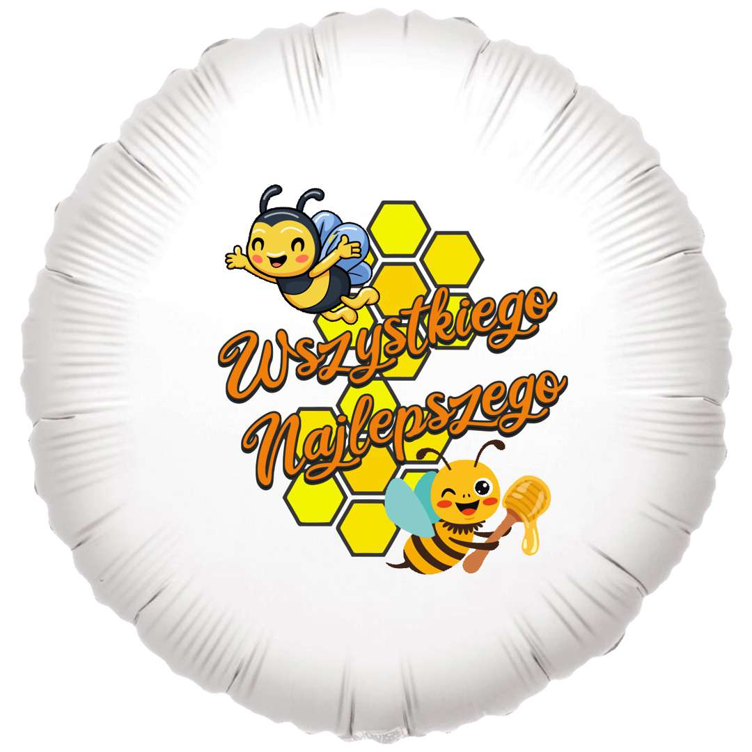 Balon foliowy Pszczółki Prymulki - Wszystkiego Najlepszego biały 18 RND