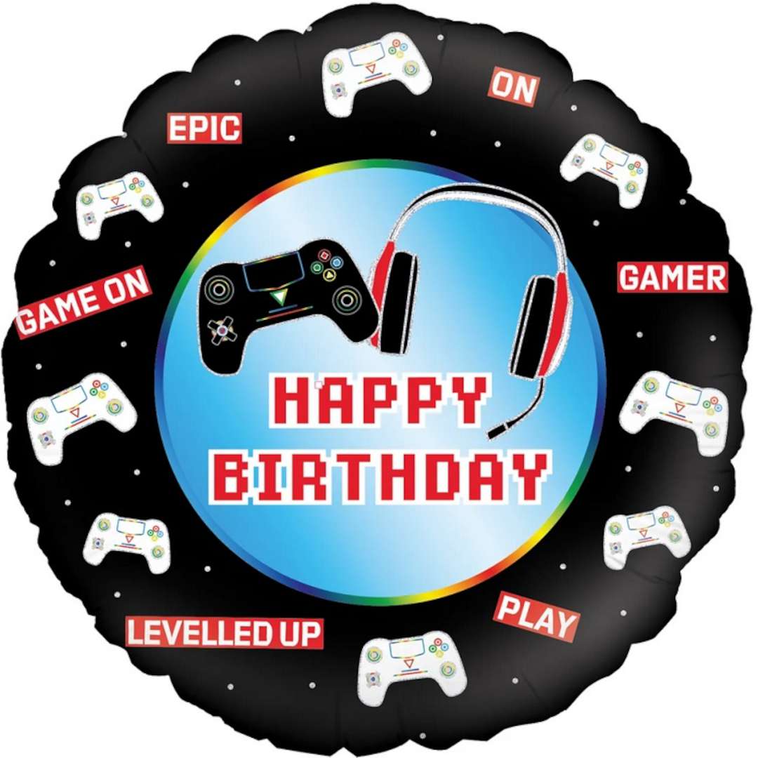Balon foliowy Happy Birthday - Gamer Oaktree 18 RND