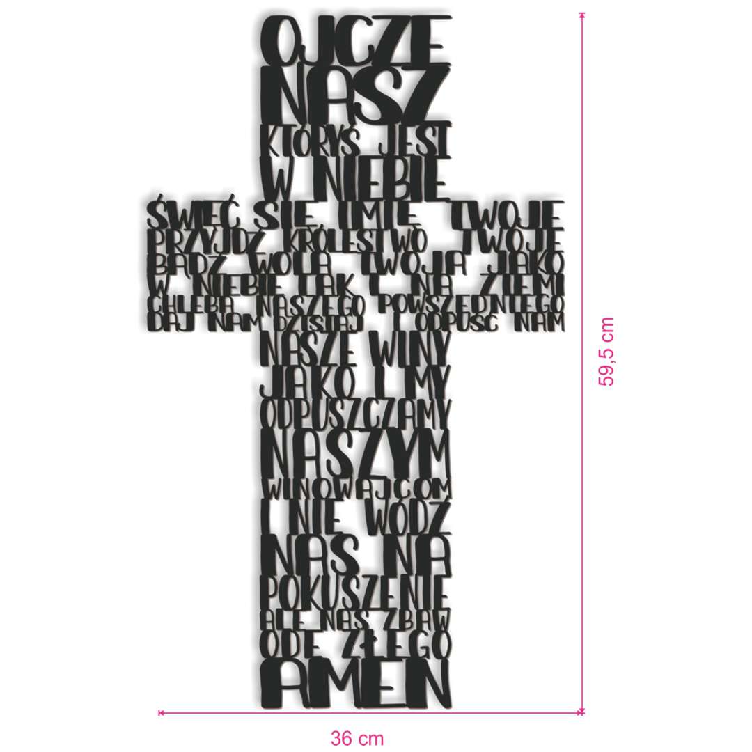 Obraz ażurowy Krzyż z modlitwą Ojcze nasz czarny 36x595 cm