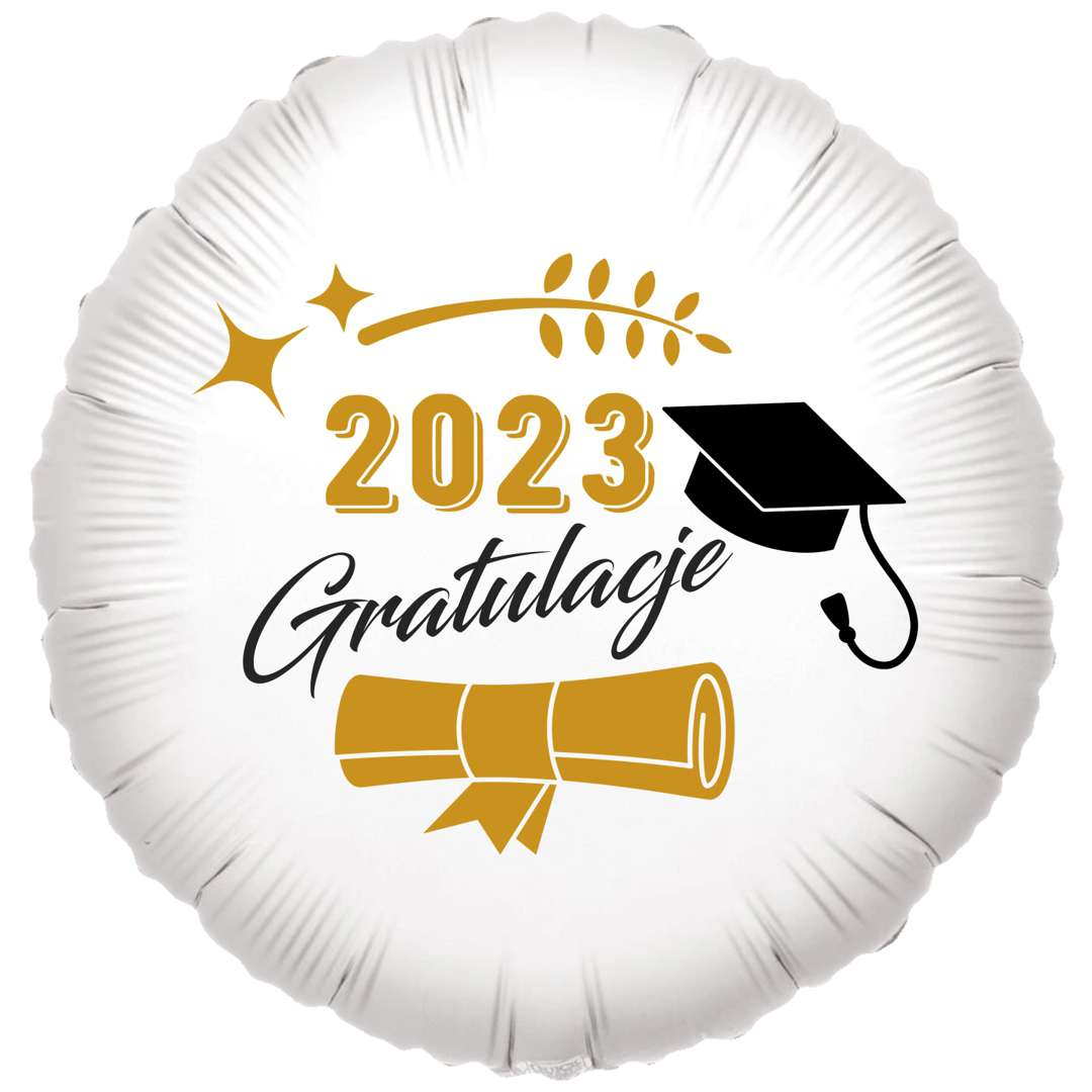Balon foliowy Gratulacje - biret i dyplom 2023 biały 18 RND