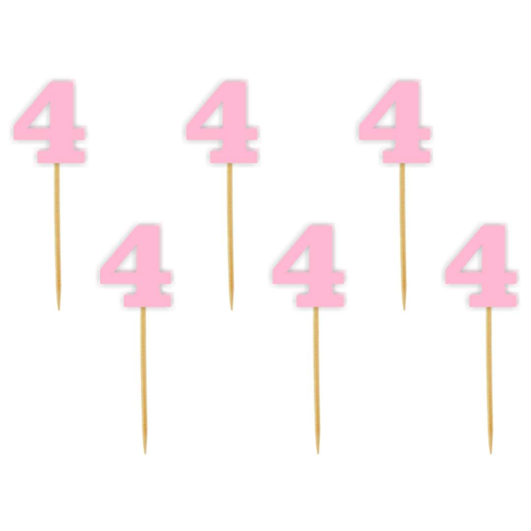 Pikery akrylowe Liczba 4 różowy pastelowy 6 szt