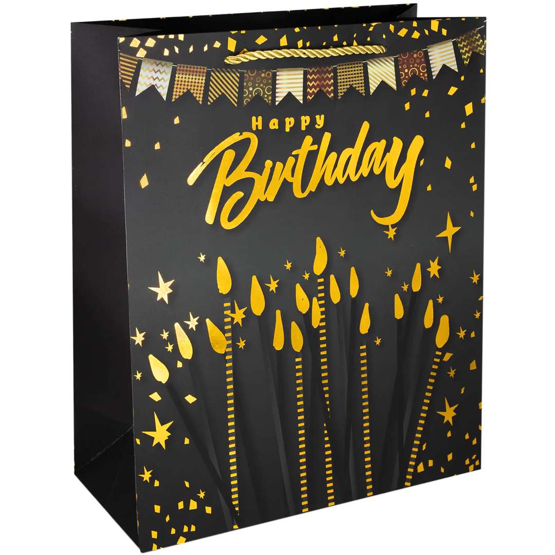 Torebka papierowa Niezwykłe Urodziny - Świeczki czarno-złoty PartyPal 40x30 cm