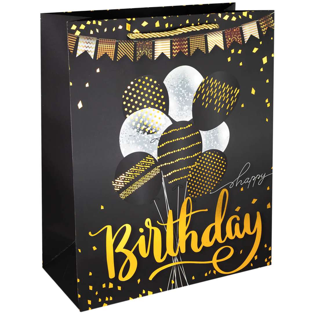 Torebka papierowa Niezwykłe Urodziny - Balony czarno-złoty PartyPal 40x30 cm
