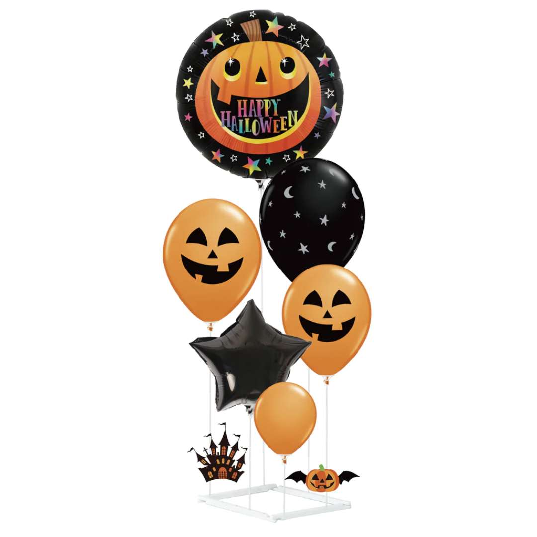 Zestaw dekoracji Balony + Stojak - Halloween czarno-pomarańczowe 6 szt