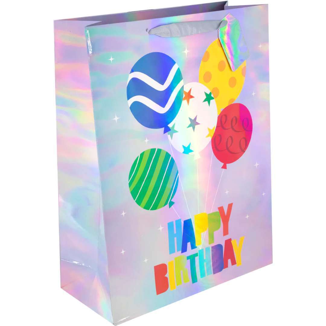 Torebka prezentowa Holograficzne - Happy Birthday baloniki PartyPal 32x26 cm