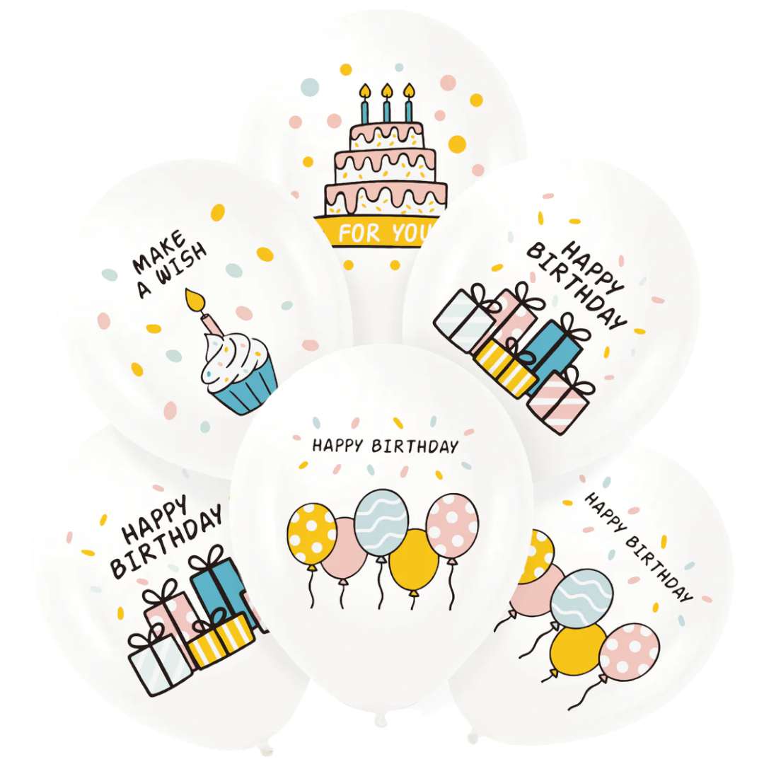 Balony Happy Birthday - Tort i Prezenty PartyPal 12 6 szt
