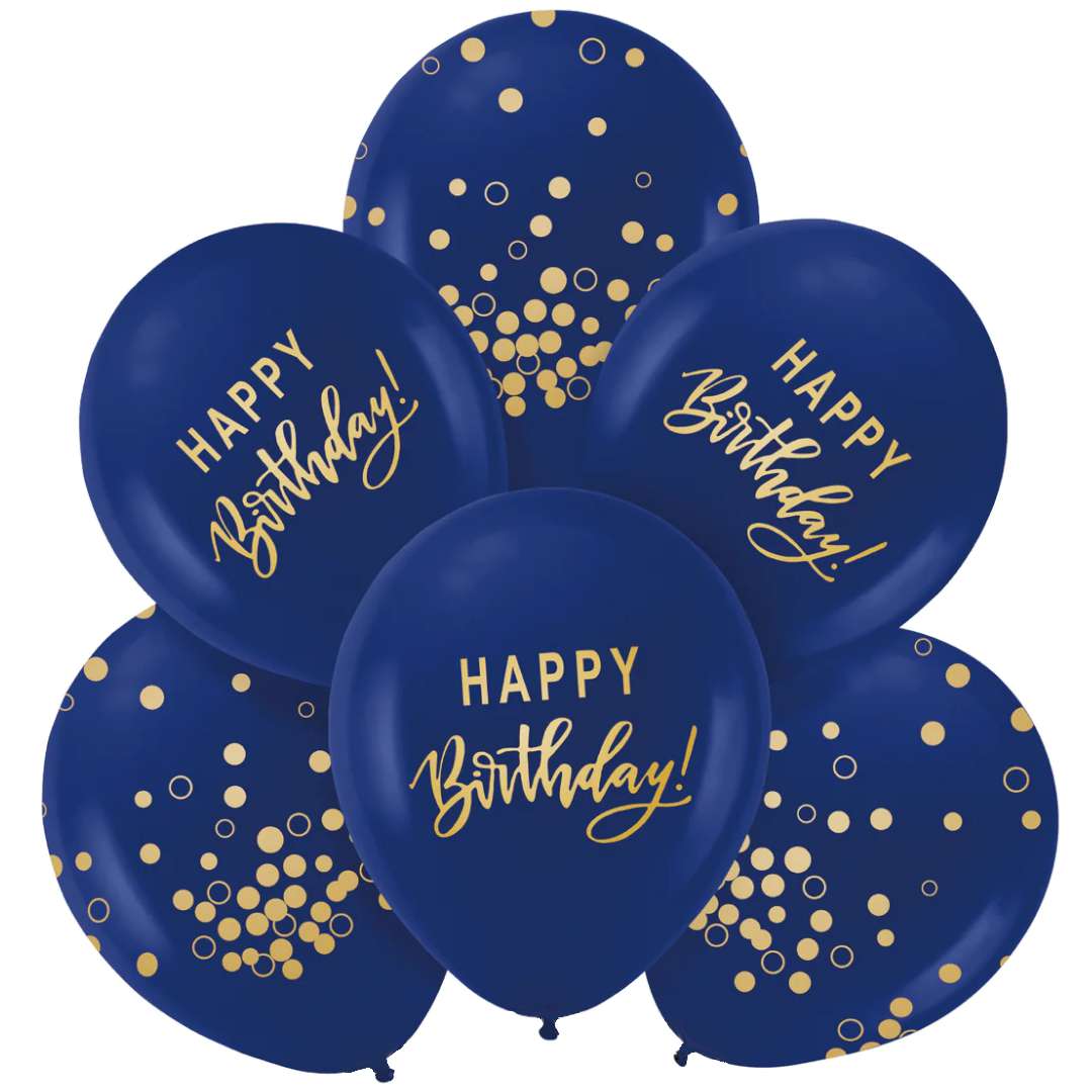 Balony Happy Birthday złoto-granatowy PartyPal 12 6 szt