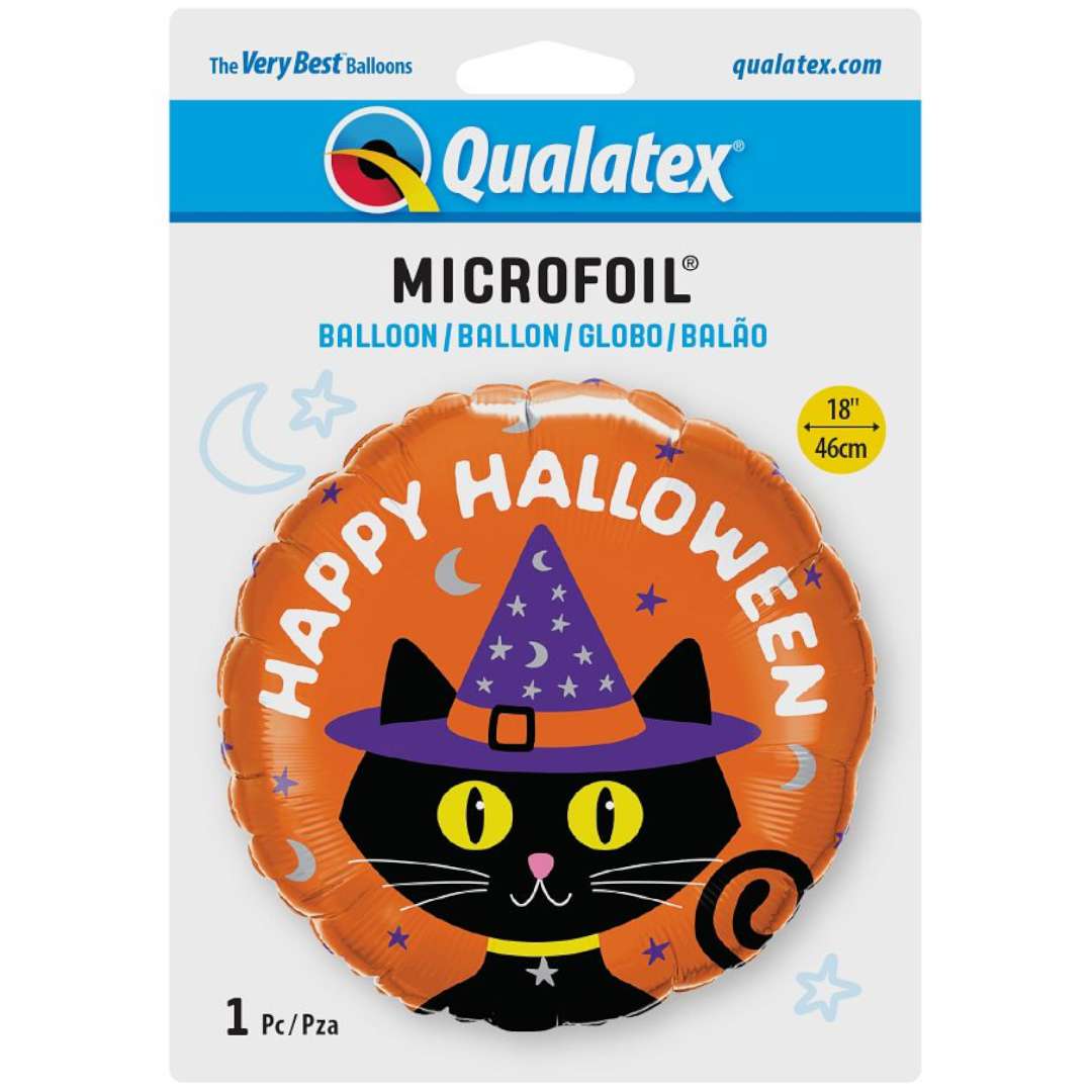 Balon foliowy Happy Halloween - Kot Czarownicy Qualatex 18 RND