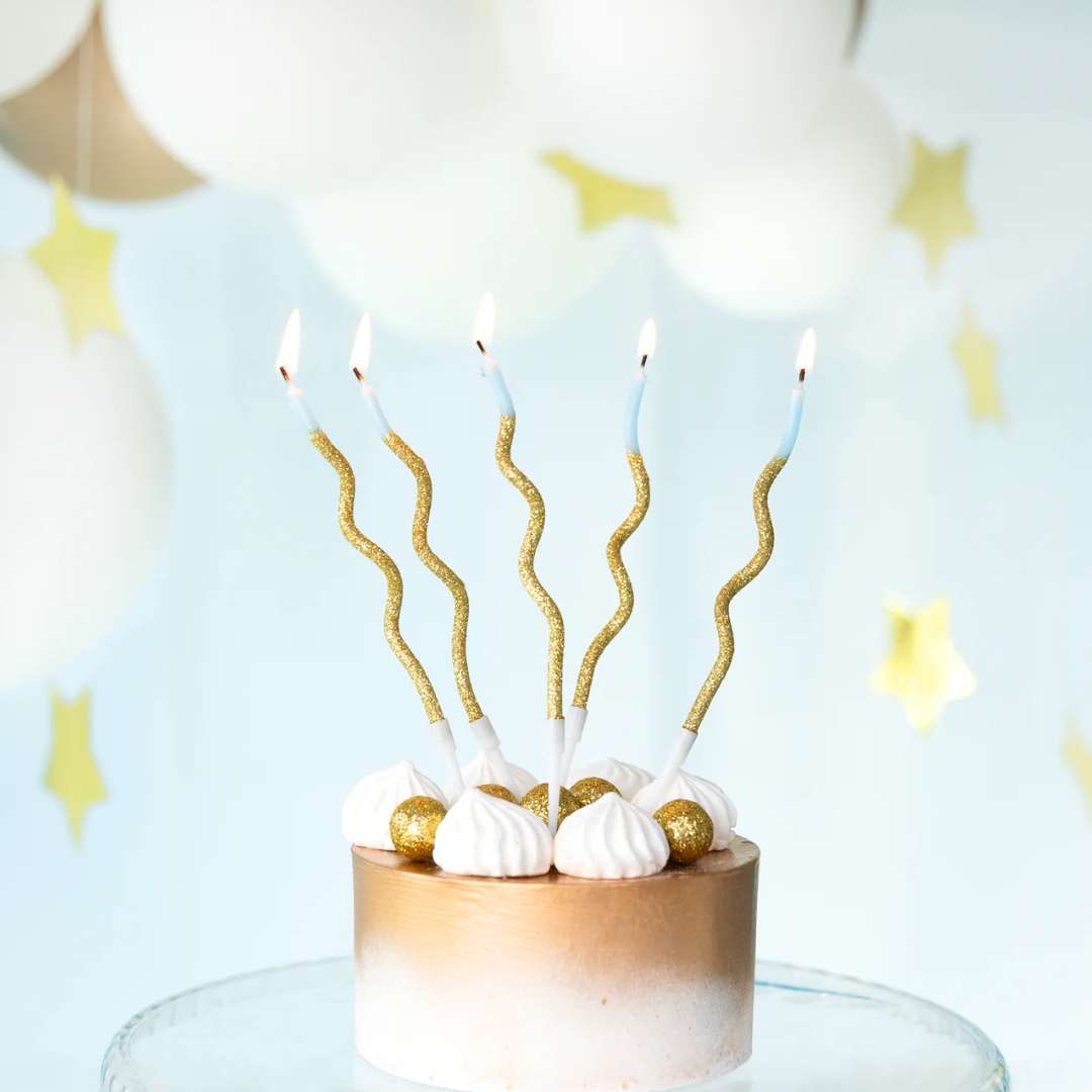 Świeczki na tort Spiralne Ombre - Złoty brokat i błękitny PartyPal 6 szt