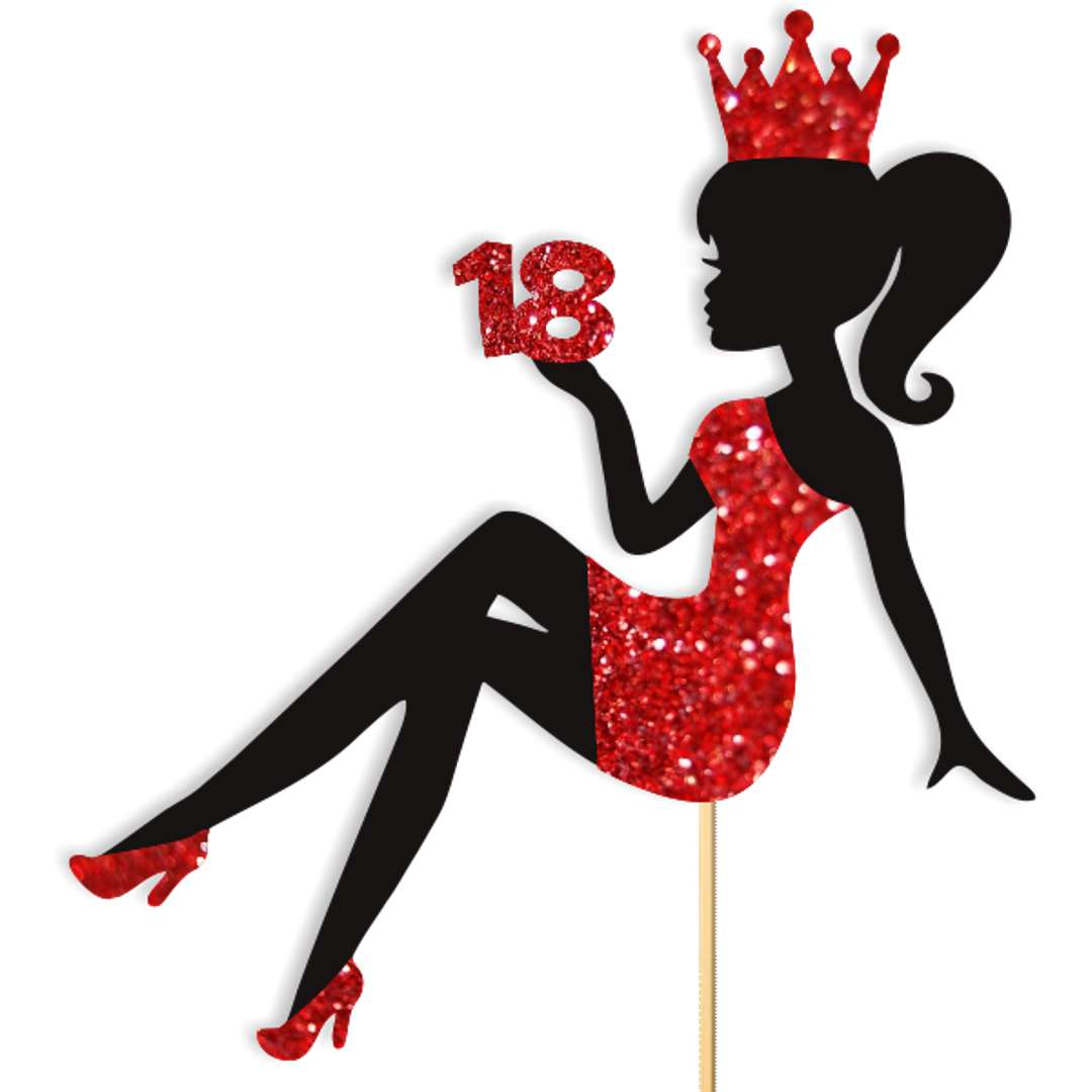 Topper papierowy 18 Urodziny - hot laska czarny czerwony brokat 14 x 19 cm